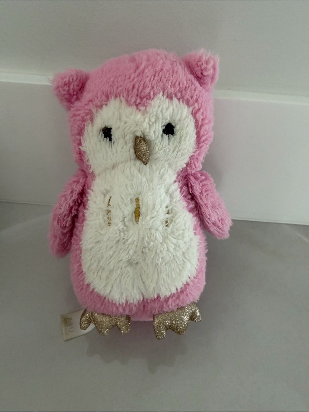 FAO Schwarz Sparklers Pink Owl Plush Stuffed Animal with FAO Seal on Back
